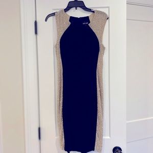 Gorgeous slinky black dress with nude beading